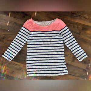 J Crew Striped Boatneck Top Pink Navy White Preppy Coastal Small